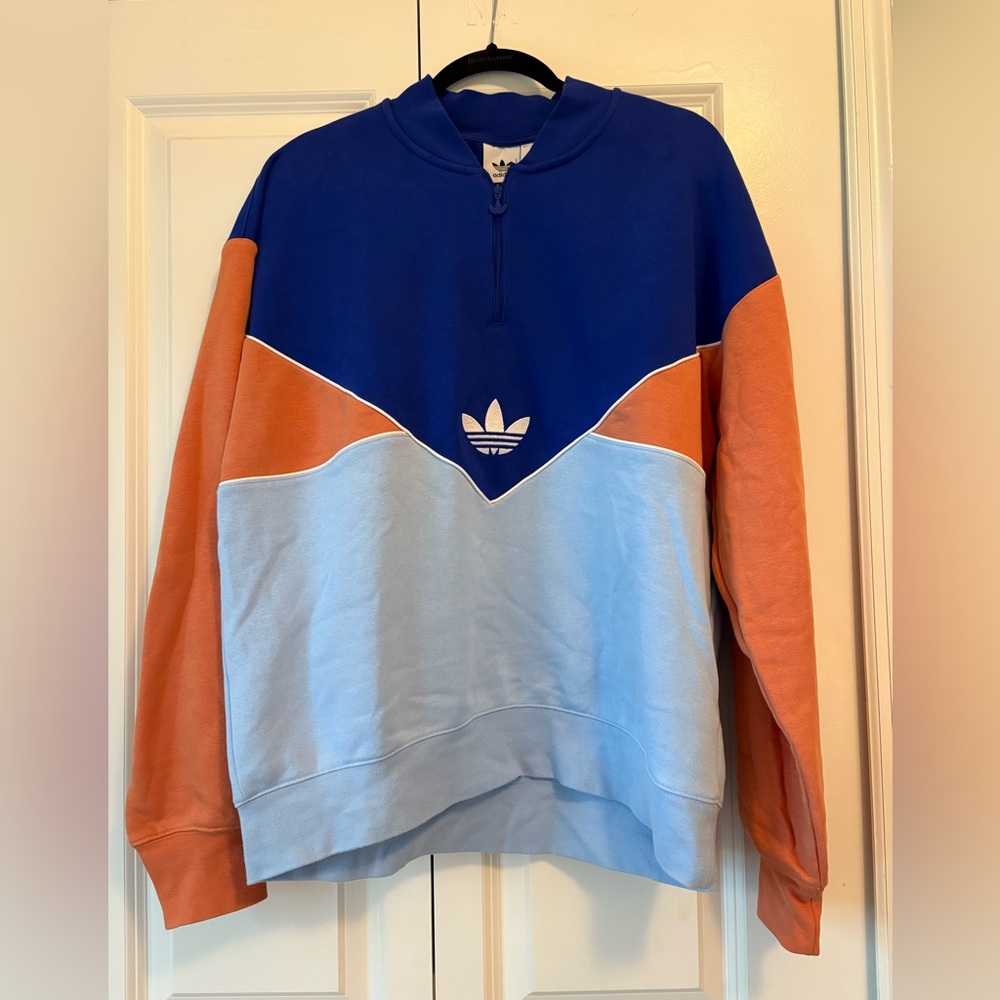 Adidas NWOT Zip Up Sweater Blue and Orange Sporty Color-Block